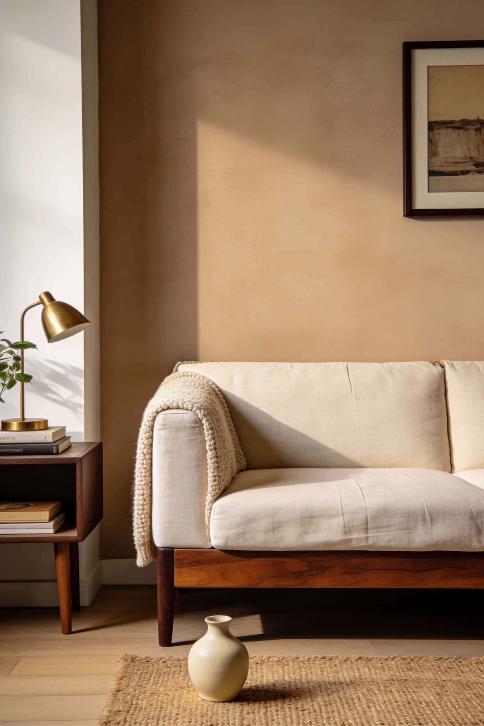 three neutral fabric swatches in cream, oat and clay laid side by side