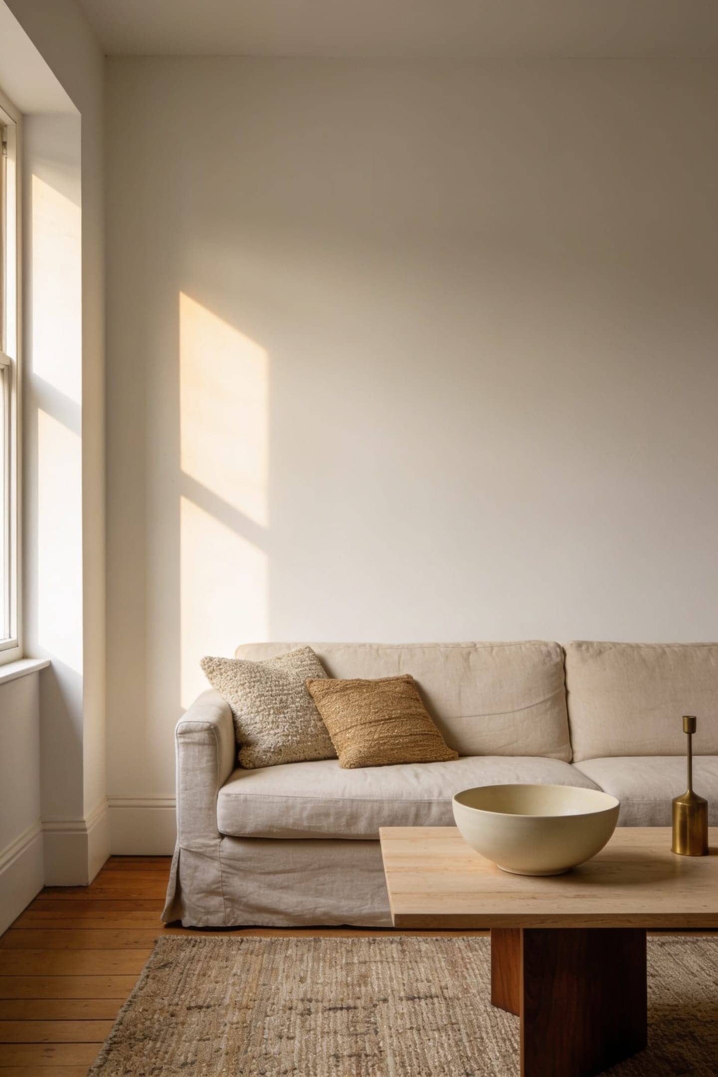 edited neutral living room with generous empty surfaces